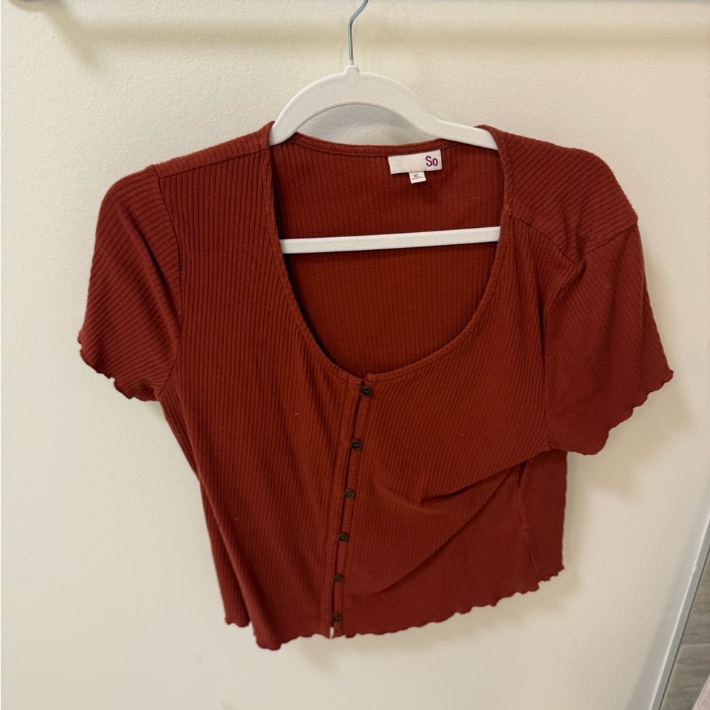 SO Red Button Down Crop Blouse